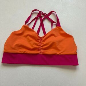 Handful Colorblock Strappy Sports Bra Size L Orange Pink